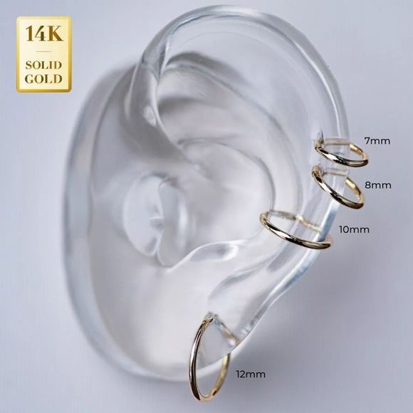 14K Solid Gold Nose Ring Hoop Body Piercing 16g - Picture 4 of 6